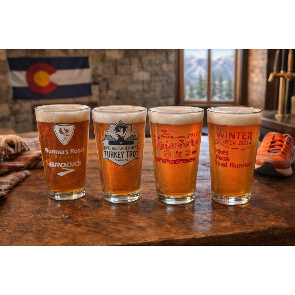 Lot 4 Colorado Runner Pint Glasses Pikes Peak Winter‎ Series Brooks Turkey Trot